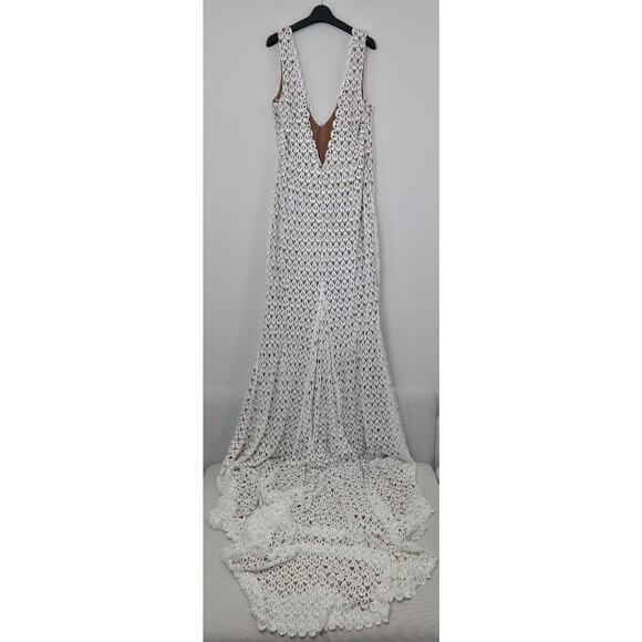 Daughters of Simone Anthro Nude Nev Crochet Lace Wedding Lined Boho Gown 4XL - Picture 3 of 12